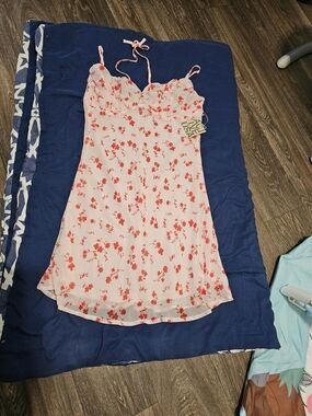 Pink Floral Sundress with Red Print